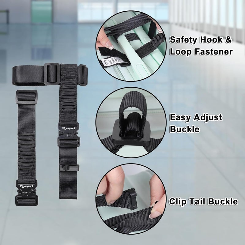 Vigorport Luggage Straps, Metal Luggage Connector Straps for Suitcases, Stretchable Add a Bag Adjustable Accessories Travel Belts (Black, Large) - Image 3